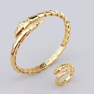 Luxurious Gold Snake Bracelet and Ring Set